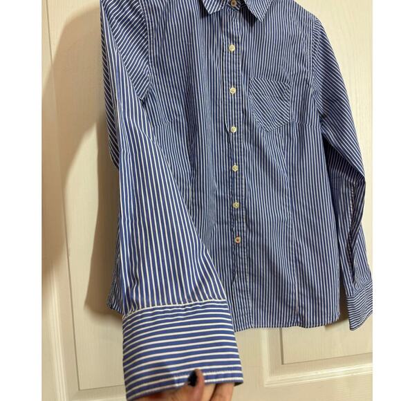 LL Bean Women XS Blue White Stripe Long Sleeve Button Down Preppy Professional - Picture 5 of 8
